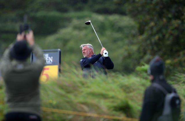 Darren Clarke tees off the fifth at Royal Portrush