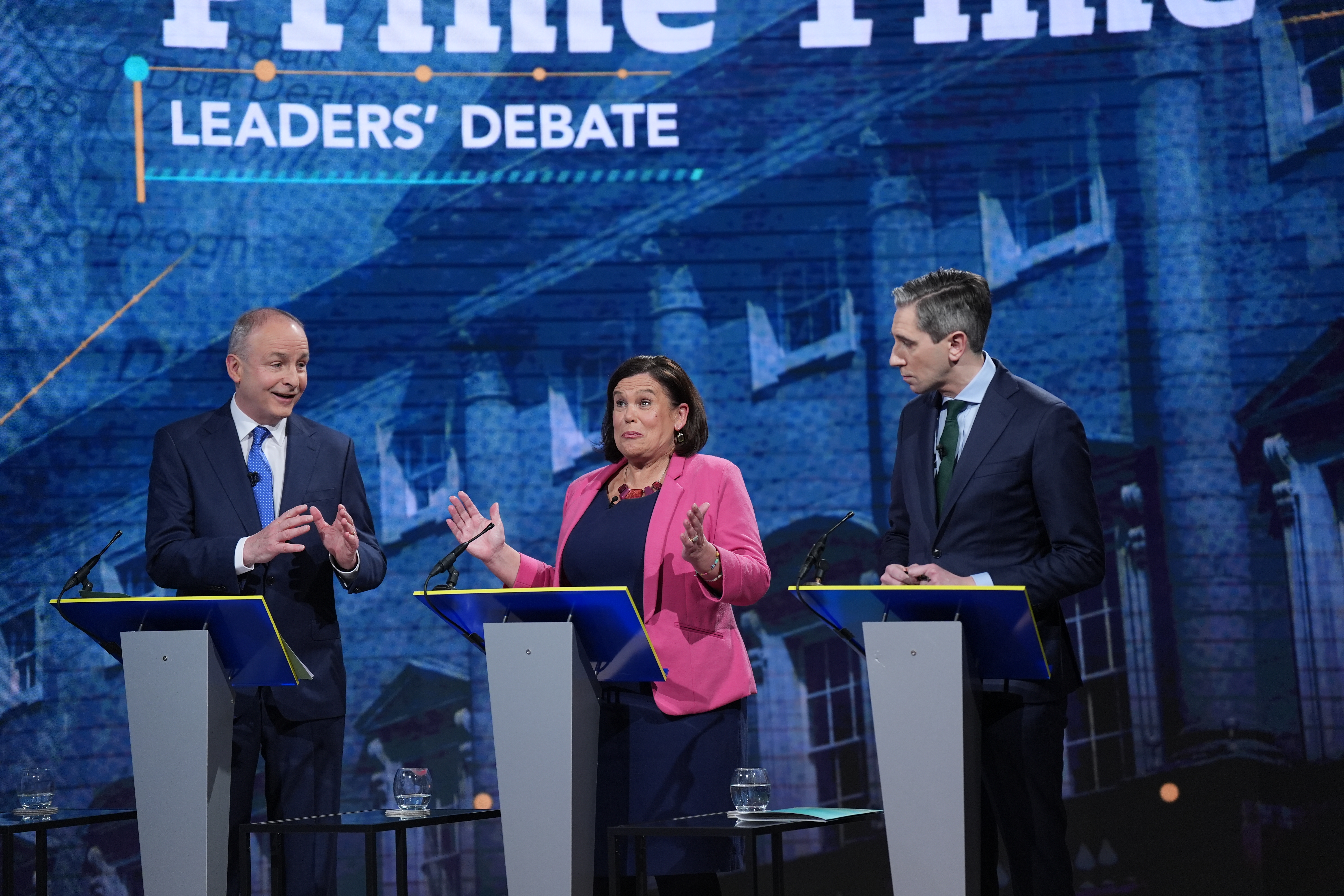 Micheal Martin, Mary Lou McDonald and Simon Harris during the final leaders' debate
