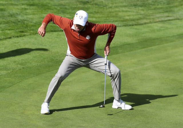 Sergio Garcia celebrates his match-winning birdie on the 17th hole