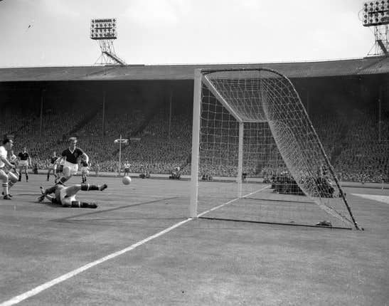 Nat Lofthouse, left, scores in the 1958 FA Cup final