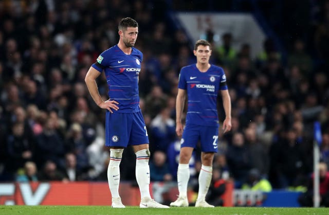 Gary Cahill, left, and Andreas Christensen, right, endured a difficult night against Derby
