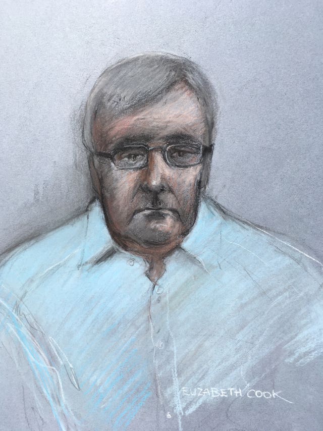 Court artist sketch by Elizabeth Cook of John Worboys