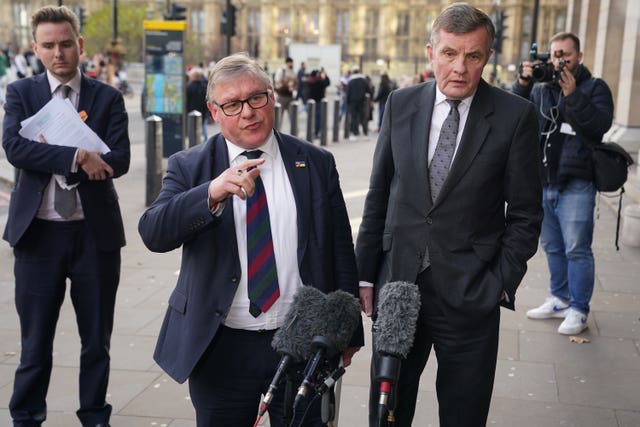 Mark Francois and David Jones give a press conference outside Portcullis House in Westminster