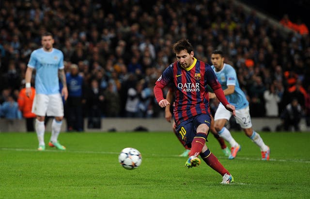 Barcelona’s Lionel Messi scores from the penalty spot