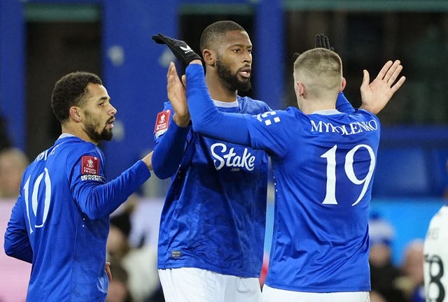 Everton’s Beto (centre) celebrates scoring in the FA Cup against Peterborough