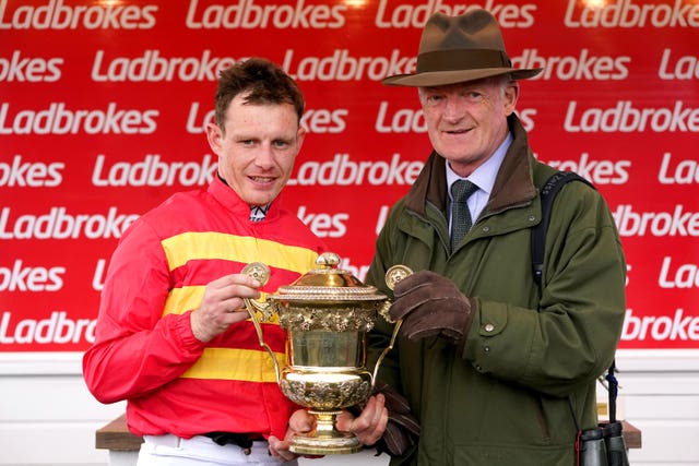 Paul Townend (left) and trainer Willie Mullins celebrate