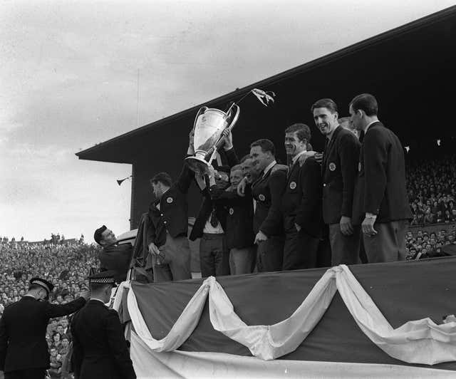 Celtic players parade the European Cup
