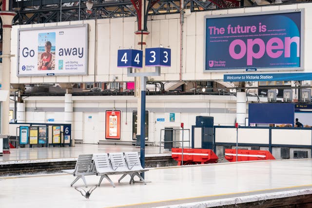 General view of empty platforms at Victoria station in London