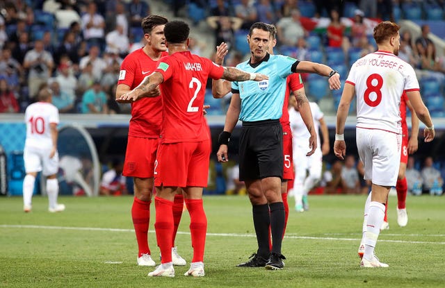 England's players ran into trouble with Wilmar Roldan