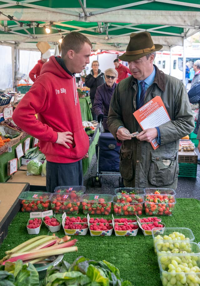 Nigel Farage at a fruit n' veg stall