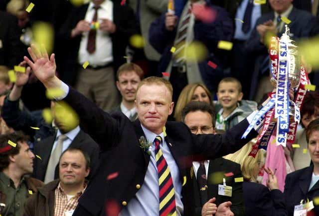 Rangers boss Alex McLeish celebrates winning the Scottish Cup final against Celtic