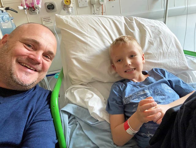 Comedian Al Murray with his six-year-old nephew Finley Relf who is battling a rare form of leukaemia (Al Murray/PA)