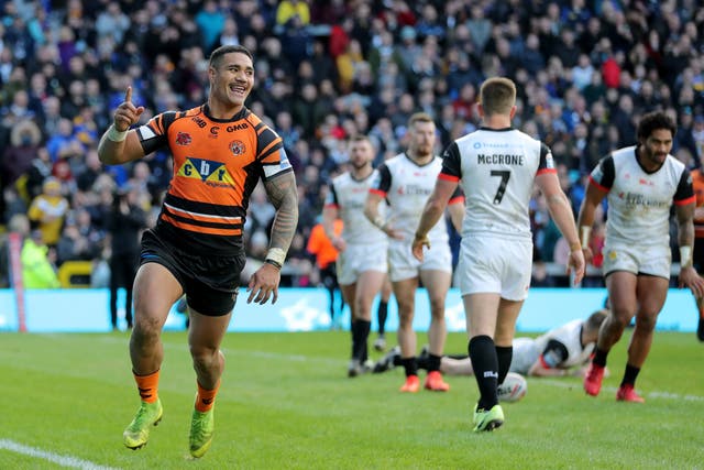 Peter Mata'utia celebrates as Castelford Tigers secure a 28-10 win over Toronto Wolfpack 
