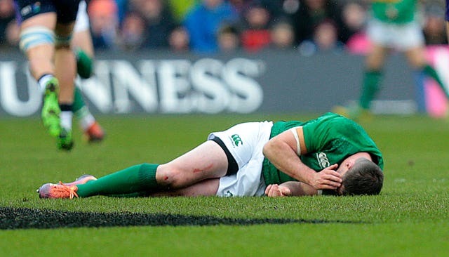 Ireland’s Jonny Sexton lies injured
