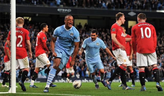 Manchester City's Vincent Kompany celebrates scoring (PA)