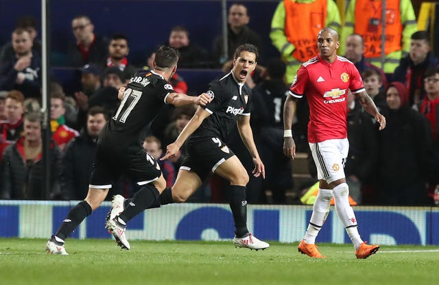 Wissam Ben Yedder, centre, wheels away after breaking the deadlock