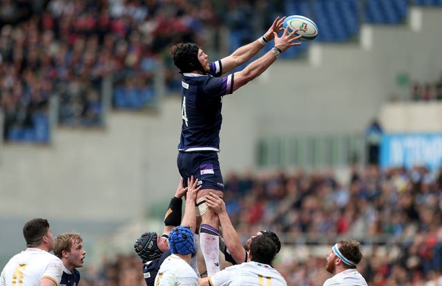 Swinson goes up for a line-out against Italy