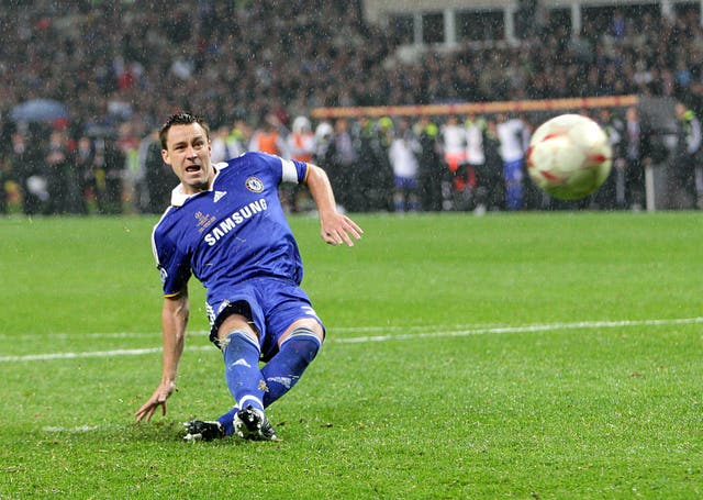 Chelsea's John Terry slips and misses his penalty in the 2008 Champions League final, allowing Manchester United to take the title