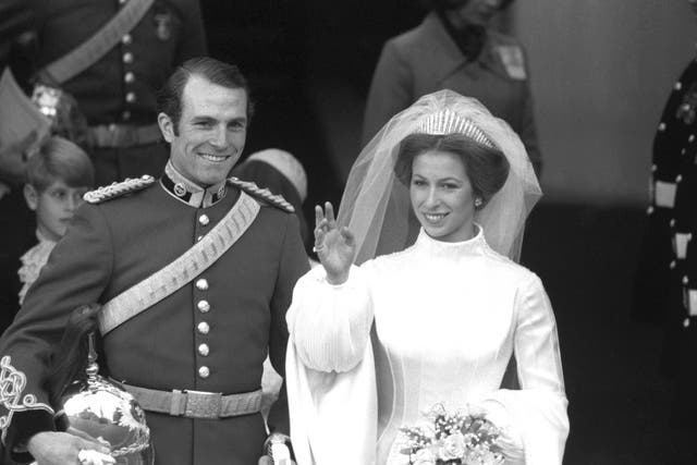 Anne and Captain Mark Phillips on their wedding day