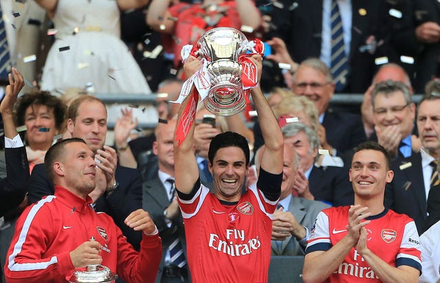 Arteta twice lifted the FA Cup with Arsenal, in both 2013/14 and 2014/15