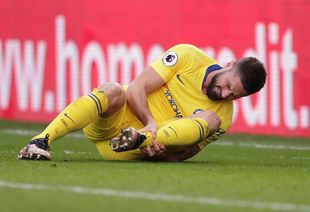 Chelsea's Olivier Giroud suffered an ankle injury in Sunday's win at Crystal Palace