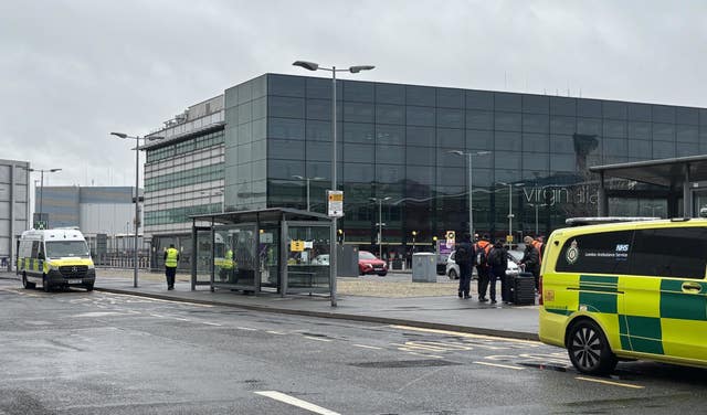 Emergency vehicles outside the terminal on Sunday Morning