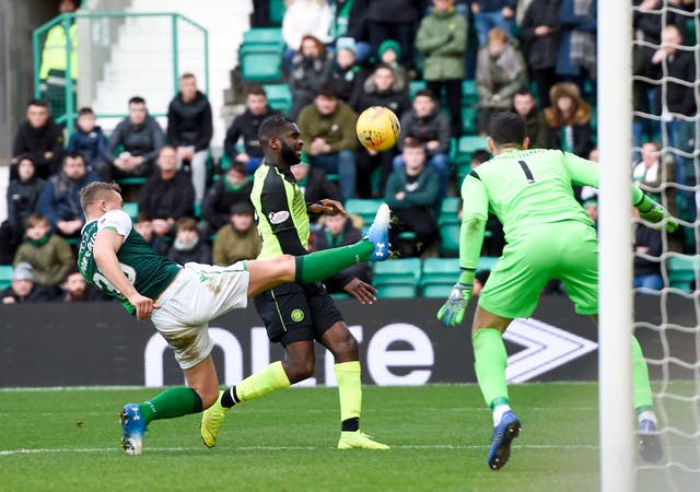 Celtic’s Odsonne Edouard had little joy up against the Hibs defence