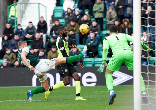 Celtic's Odsonne Edouard had little joy up against the Hibs defence 