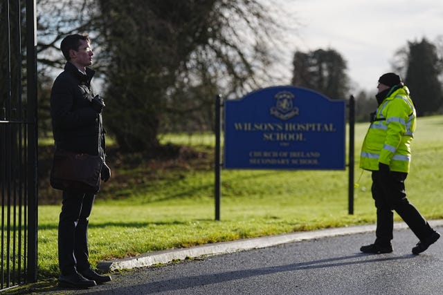 Enoch Burke at the gates of Wilson's Hospital School in Co Westmeath