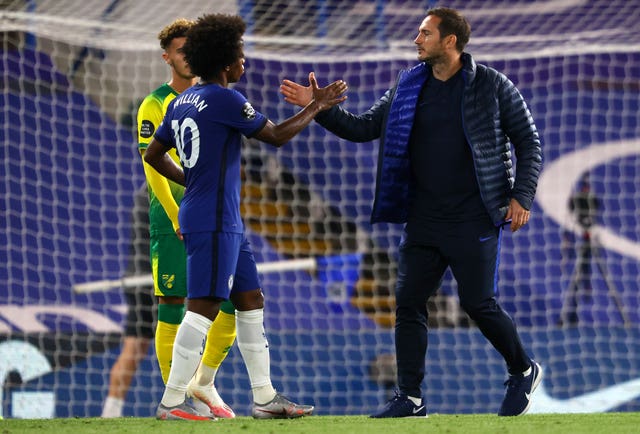 Willian, left, could be leaving Frank Lampard's Chelsea