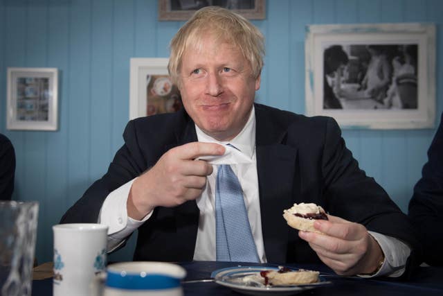 Prime Minister Boris Johnson visits Rodda’s Cornish Clotted Cream, near Redruth in Cornwall where he enjoyed a cream te