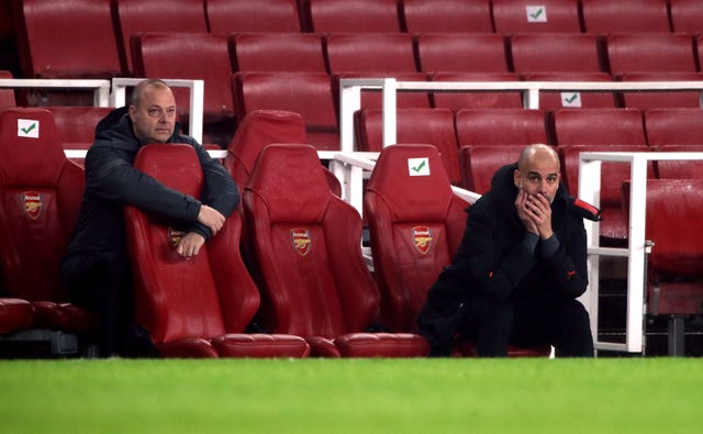 Pep Guardiola, right, believes Mikel Arteta should be given more time by Arsenal