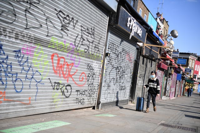 Closed shops on Camden High Street, London