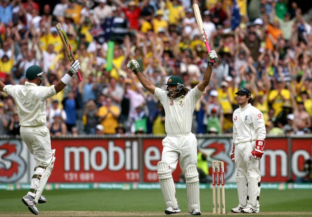 Andrew Symonds celebrates an Ashes century against England
