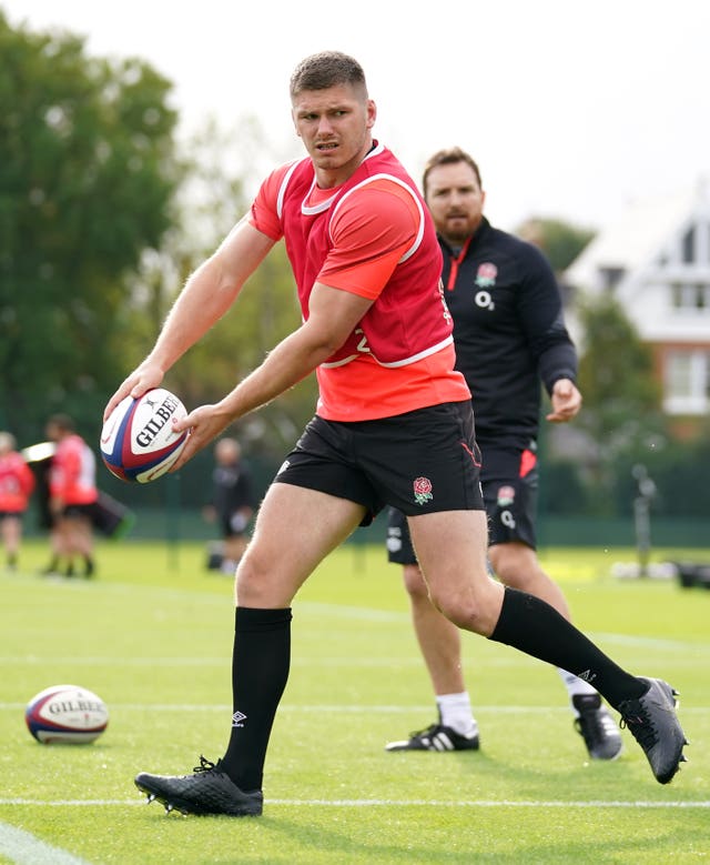 England captain Owen Farrell during a training session at The Lensbury