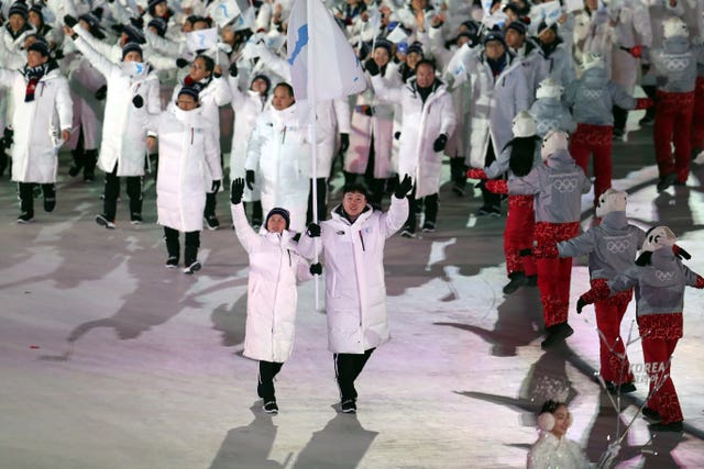 North Korean and South Korean athletes arrive at the opening ceremony of the Pyeongchang 2018 Winter Olympic Games