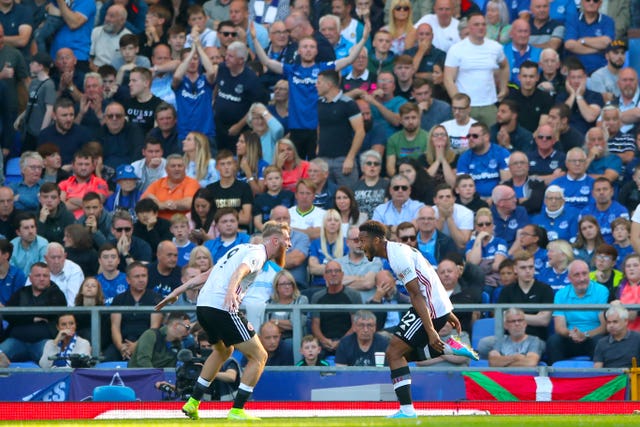 Lys Mousset, right, celebrates his goal with Oli McBurnie