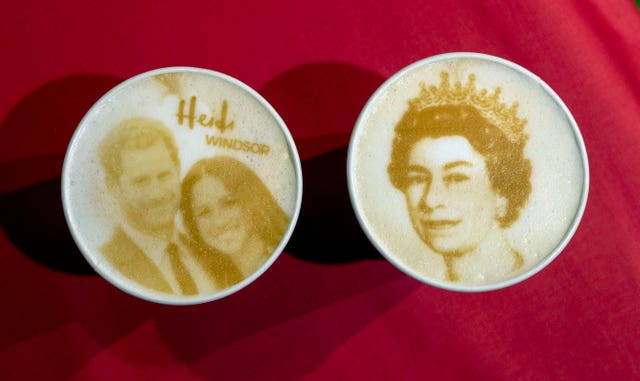 Heidi bakery in Windsor printed Prince Harry, Megan Markle and Queen Elizabeth II’s face on to their coffees (Steve Parsons/PA)