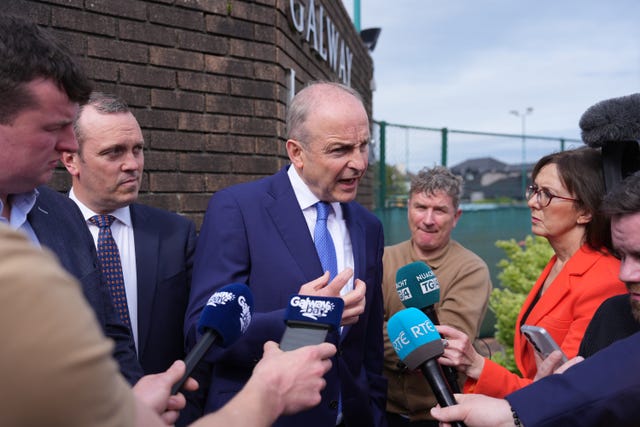 Taoiseach Micheal Martin speaks to reporters