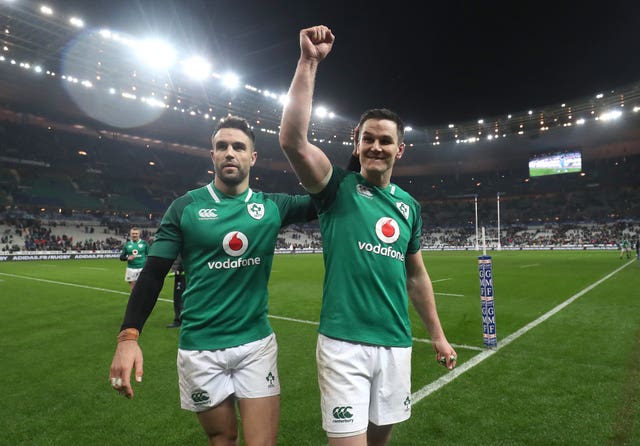 Ireland's Johnny Sexton (right) celebrates a Six Nations win with Conor Murray