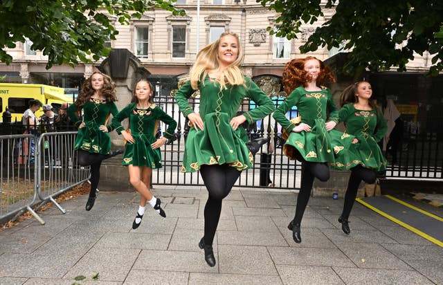 Irish dancers from the Reilly School of Dancing Belfast performing at Fleadh Cheoil na hÉireann 2026