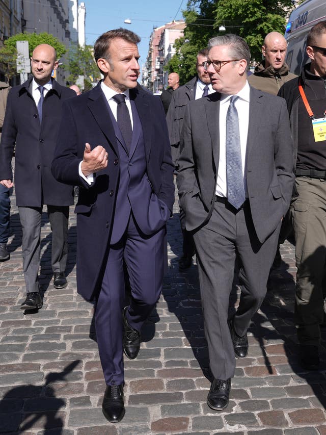 Sir Keir Starmer, right, with Emmanuel Macron