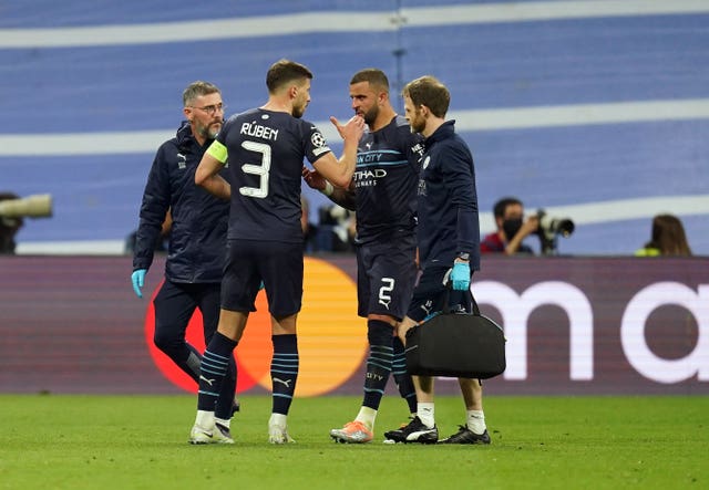 Manchester City’s Kyle Walker walks off injured against Real Madrid