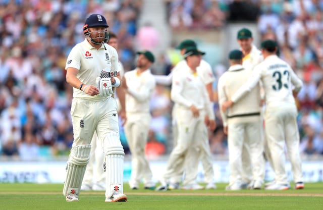 Jonny Bairstow leaves the field after being dismissed against Australia at the Oval