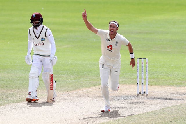 Stuart Broad celebrates his 500th Test wicket (Martin Rickett/PA)