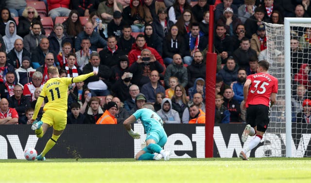 Timo Werner, left, scores Chelsea’s third goal