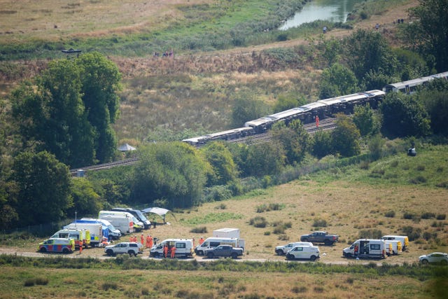 Emergency services at the scene near Lewes, East Sussex on Friday