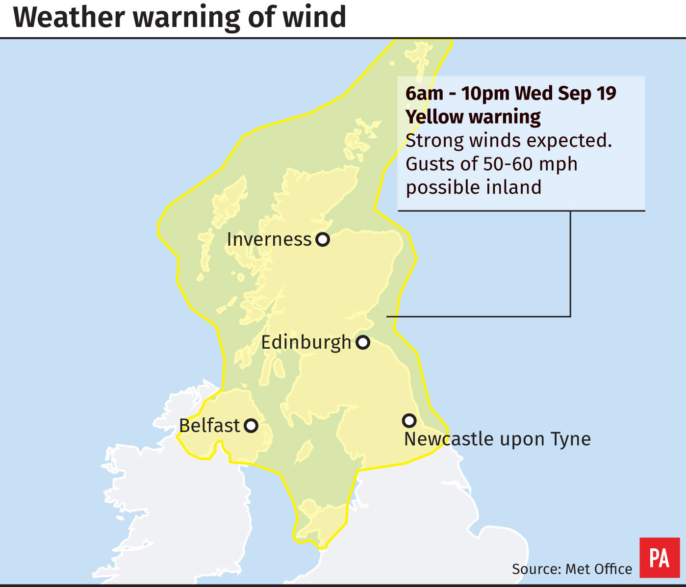 Weather warning for wind on Wednesday