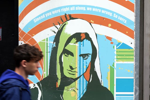 An artwork featuring Sinead O’Connor at the Hard Rock Cafe in Dublin