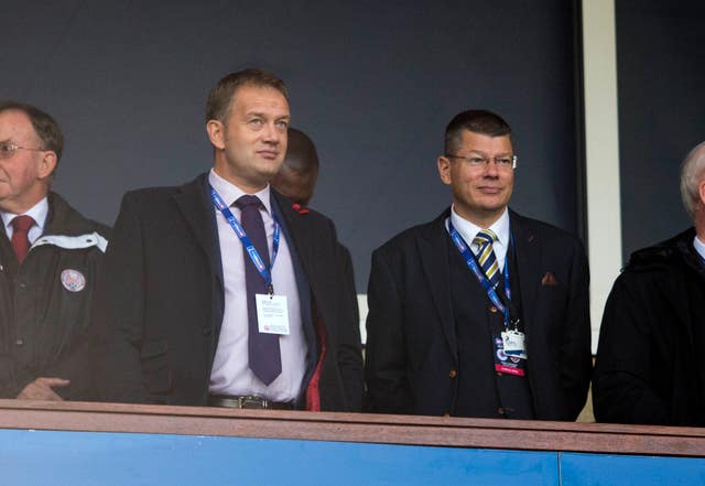Scottish FA chief executive Ian Maxwell, left, is hopeful of football returning in August 